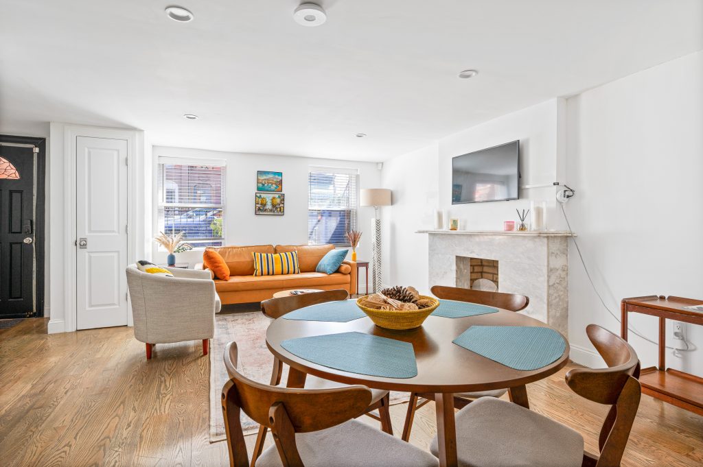 the spacious living area of our Cozy Carroll Gardens apartment, available for both long and short term rental